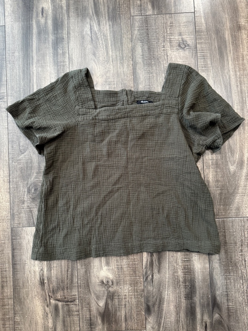 Madewell Lightspun Harlow Square-Neck Top Olive Green size L